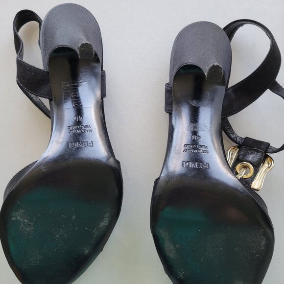 Authentic FENDI Black Leather and Satin Dress Shoes with Crystal Buckle size 40 - Picture 2 of 6